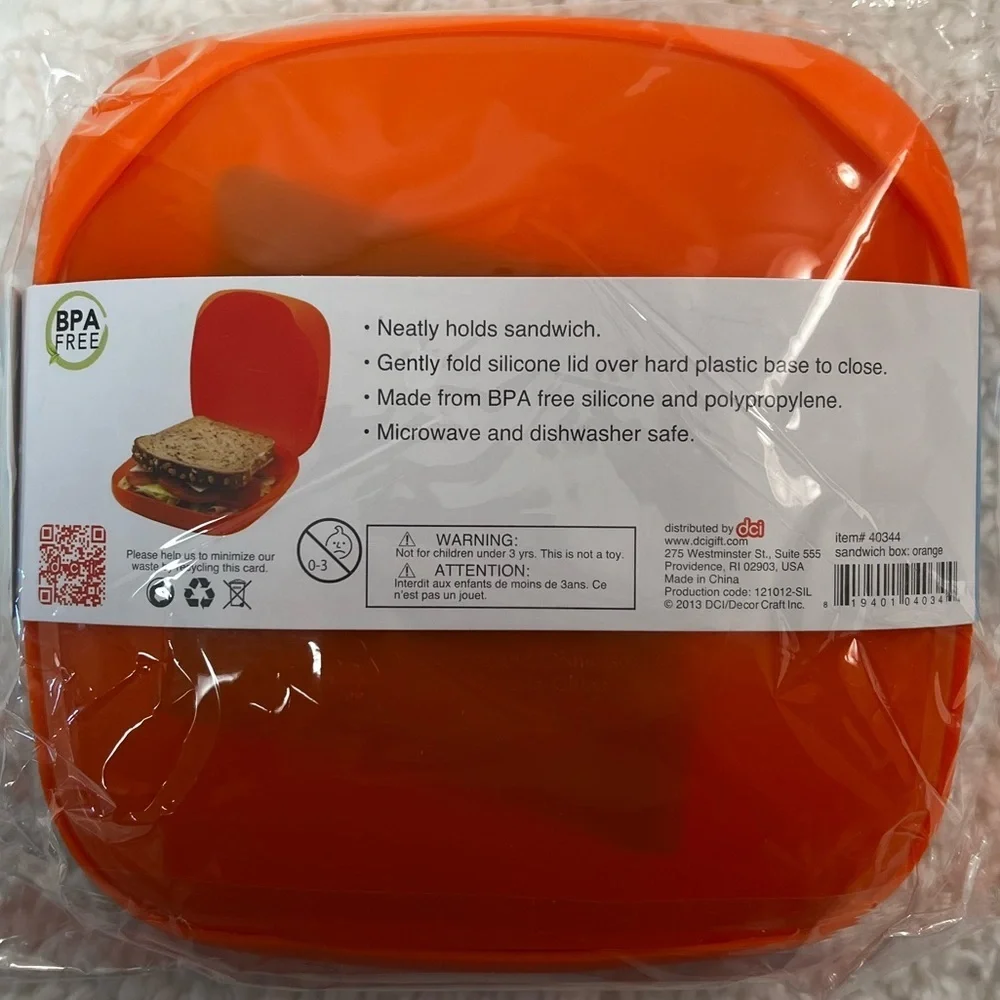 DCI Orange Silicone Reusable Sandwich Box